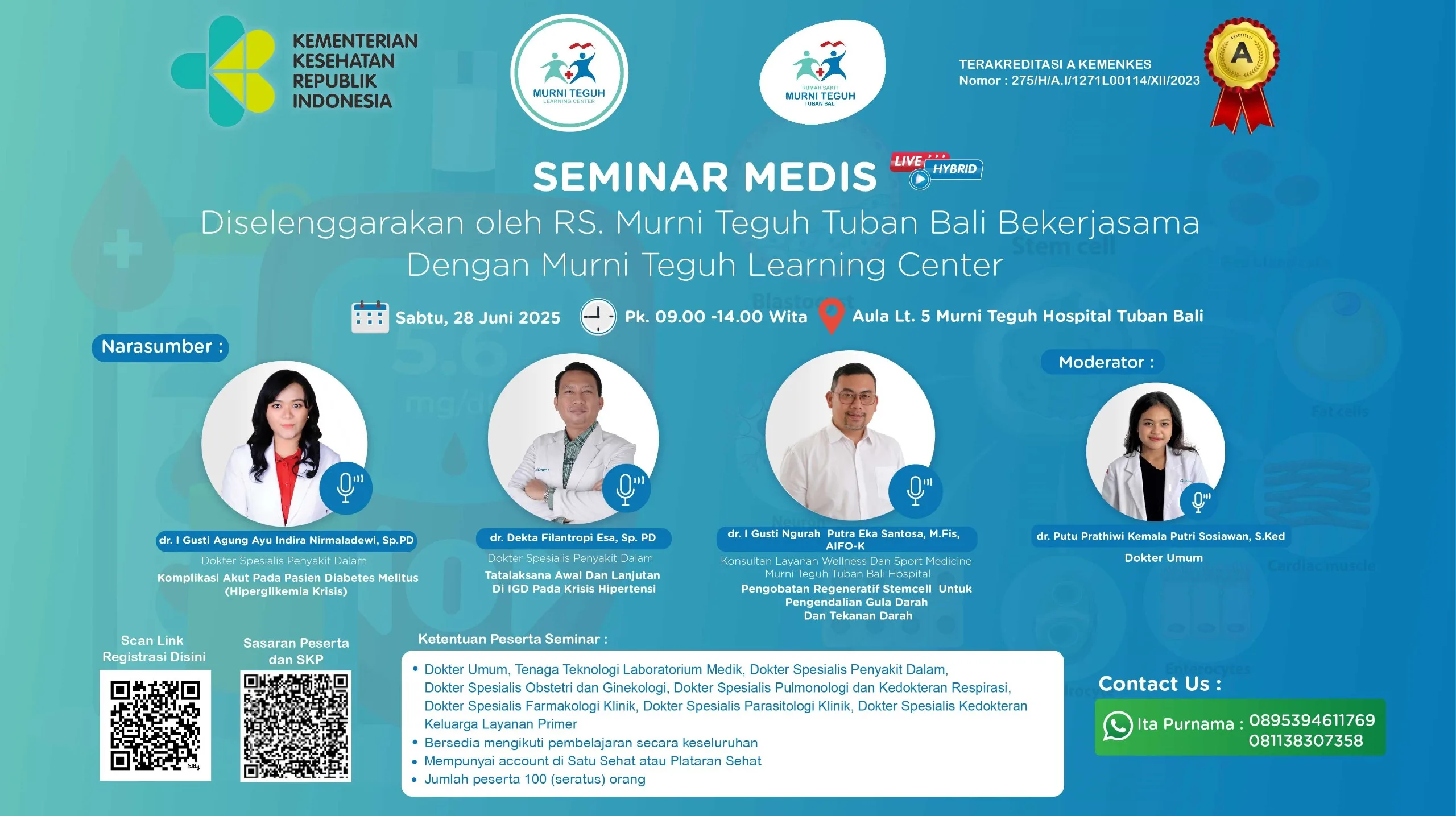 Seminar Tatalaksana Awal dan Lanjutan di IGD pada Komplikasi Akut Pasien Diabetes Melitus (Hiperglikemia Krisis), Krisis Hipertensi dan Pengobatan Regeneratif Stemcell untuk Pengendalian Gula Darah dan Tekanan Darah