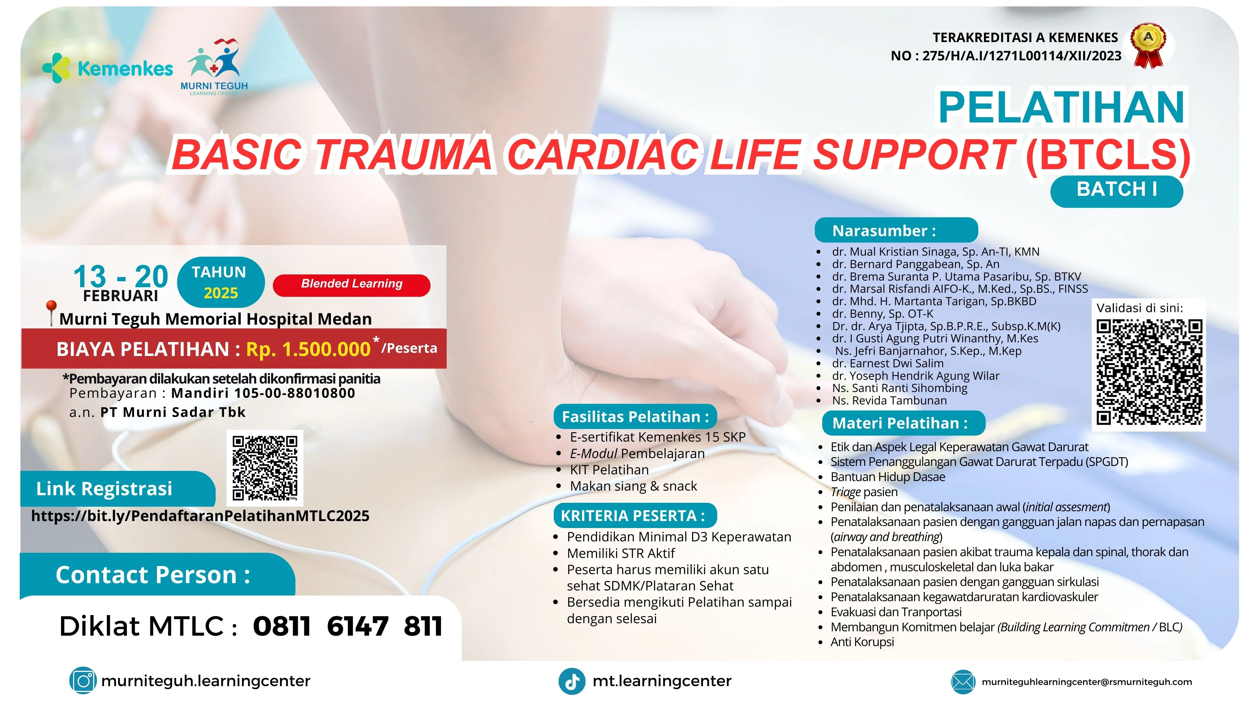 Pelatihan Basic Trauma Cardiac Life Support (BTCLS) Batch 1